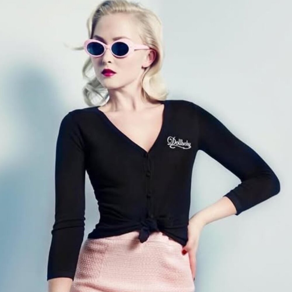 NWT Wheels & Dollbaby Black Cardigan With Vintage Logo